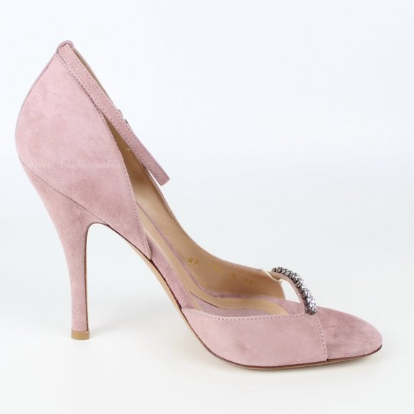 NEW VALENTINO GARAVANI d'Orsay Heeled Rhinestone Suede Sandal - Picture 6 of 14